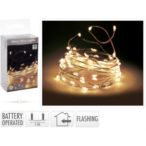 SREBRNA ŽICA SA 40LED LAMPICA WW FLASH KOOP