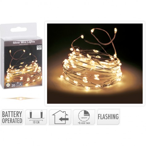 SREBRNA ŽICA SA 100LED LAMPICA WW FLASH KOOP