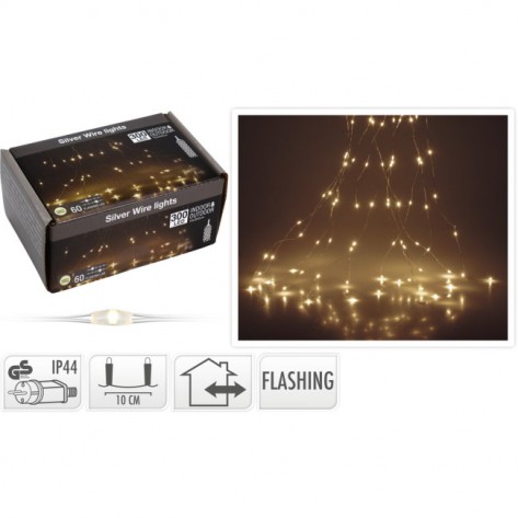 SREBRNA ŽICA SA 300LED LAMPICA WW FLASH KOOP