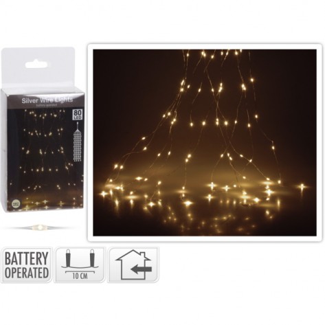SREBRNA ŽICA SA 80LED LAMP.WW BAT. KOOP
