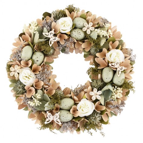 VIJENAC CVIJETNI S JAJIMA D32CM ZEL/BIJ/NAT DKO