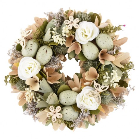 VIJENAC CVIJETNI S JAJIMA D23,5CM ZEL/BIJ/NAT DKO