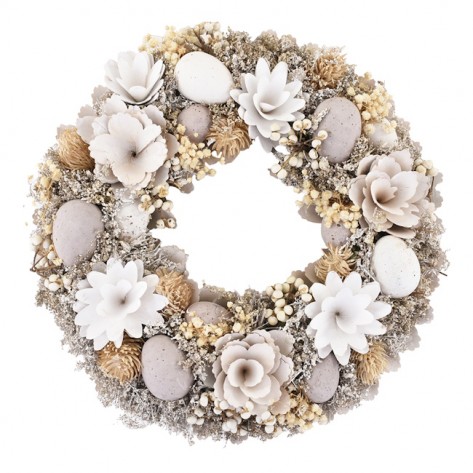 VIJENAC CVIJETNI S JAJIMA D32CM BIJ/NAT DKO