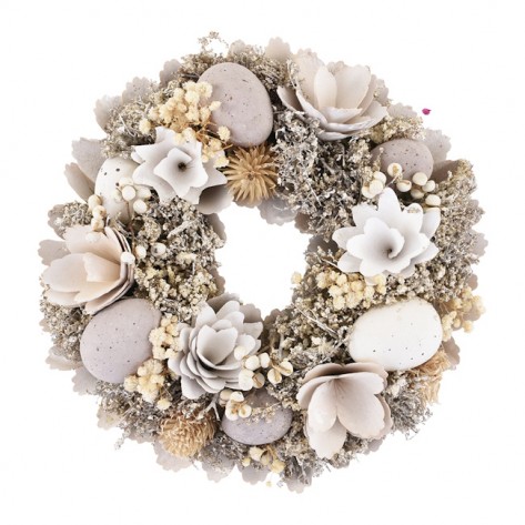 VIJENAC CVIJETNI S JAJIMA D23,5CM BIJ/NAT DKO