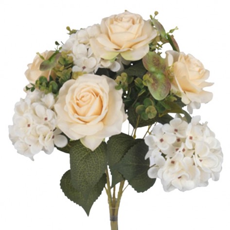 BUKET RUŽE I HORTENZIJE 57CM X15 KREM DKO